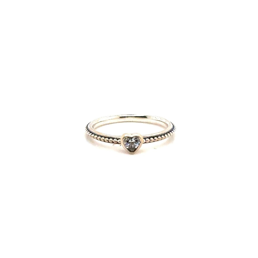 Pandora One Love Heart Ring Sterling Silver Beaded Band Size 6